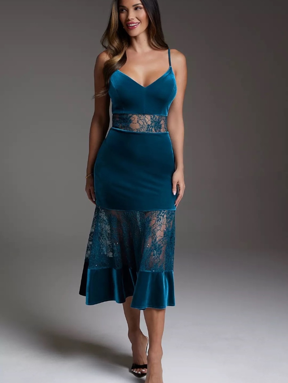 Bebe Velvet Lace Midi Dress In Crystal Teal, small